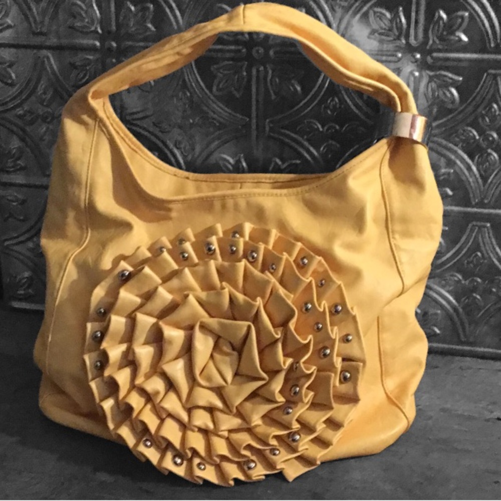NWOT Vegan Leather Yellow Rosette Hobo Handbag
